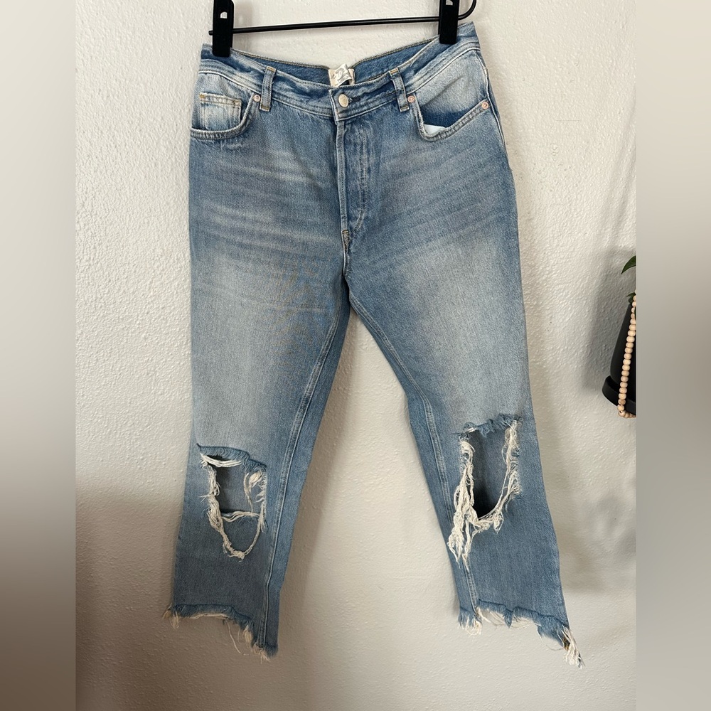 Free People Maggie Mid-Rise Straight-Leg Distressed Jeans 28